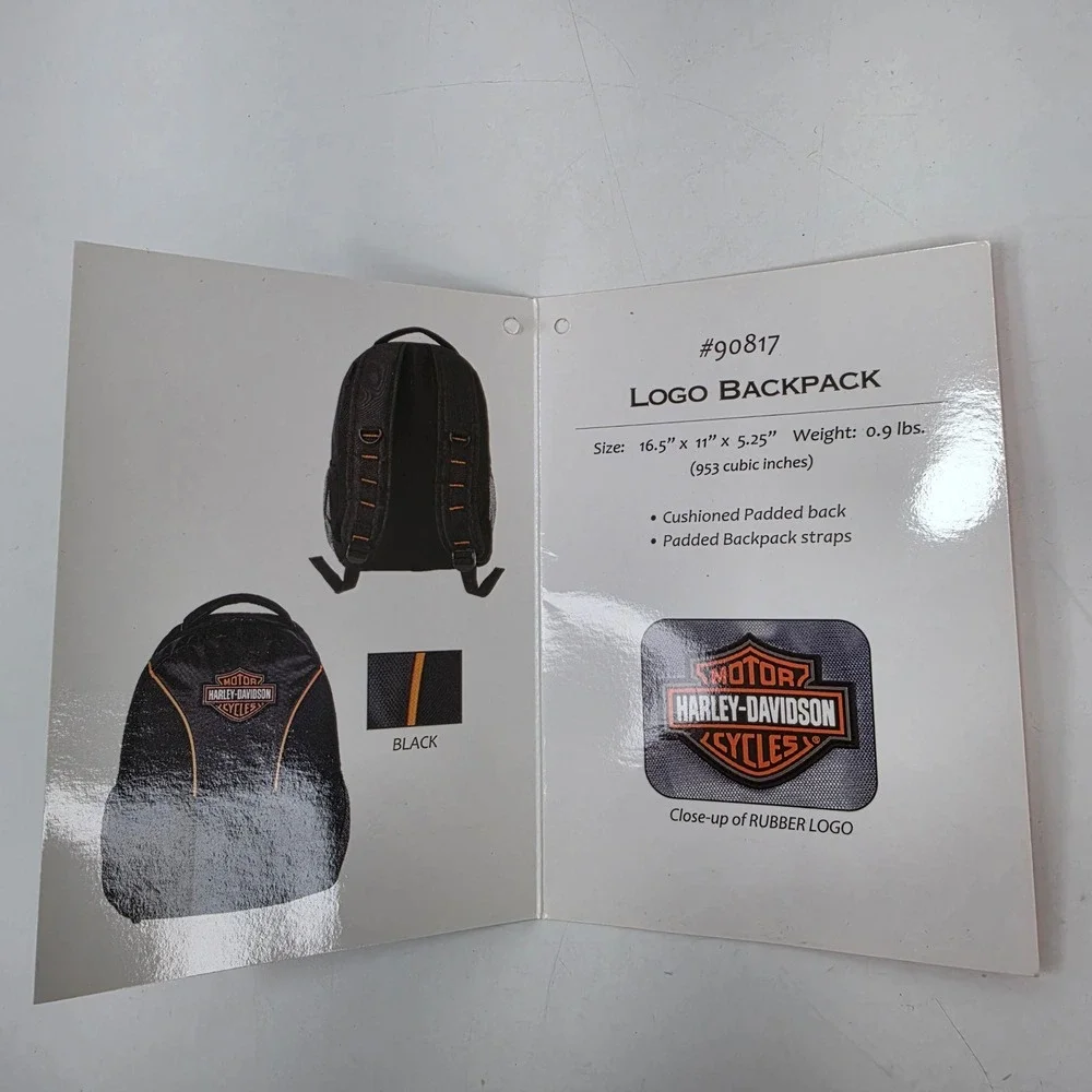 Harley-Davidson Logo Backpack Black Orange Bar & Shield Padded Travel Bag 90817